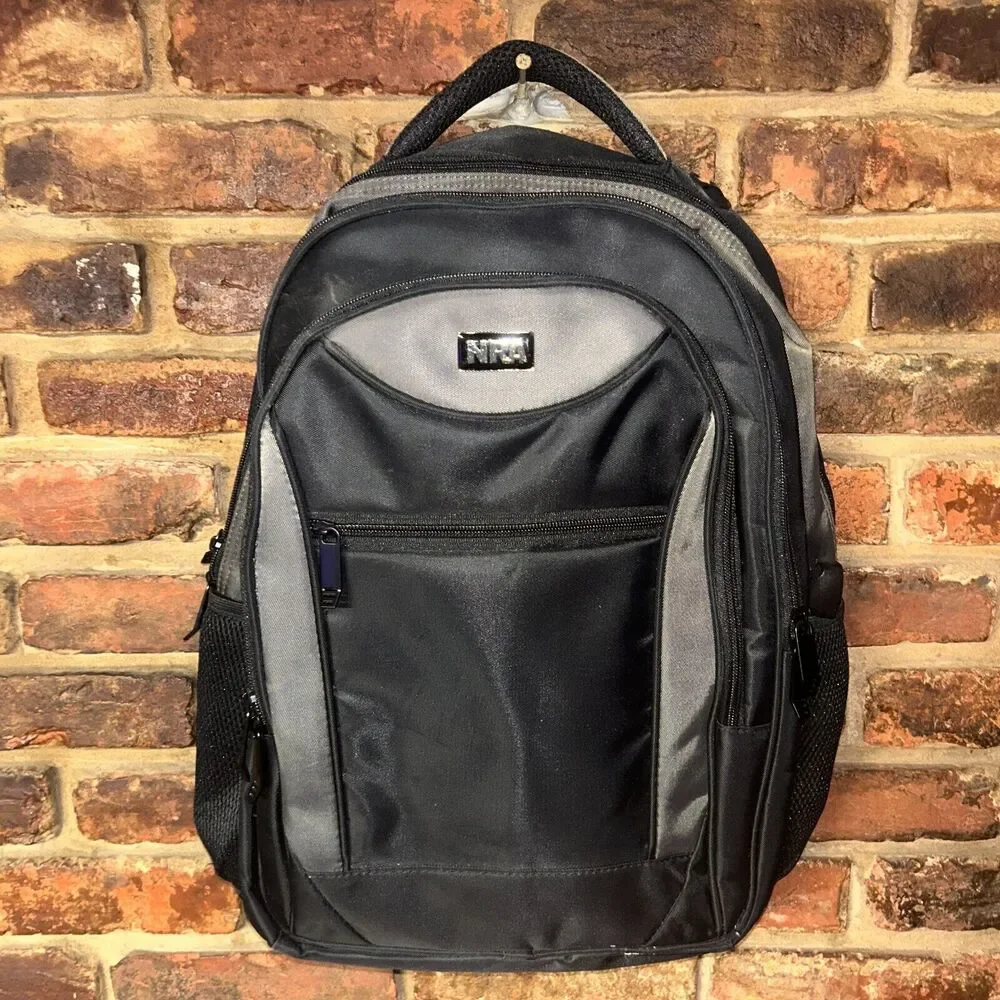 NRA Logo Backpack Tan And Black With 4 Compartments And Water Bottle Holder